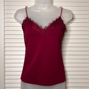 Express Lace Trim Burgundy Tank Top | Size: XS